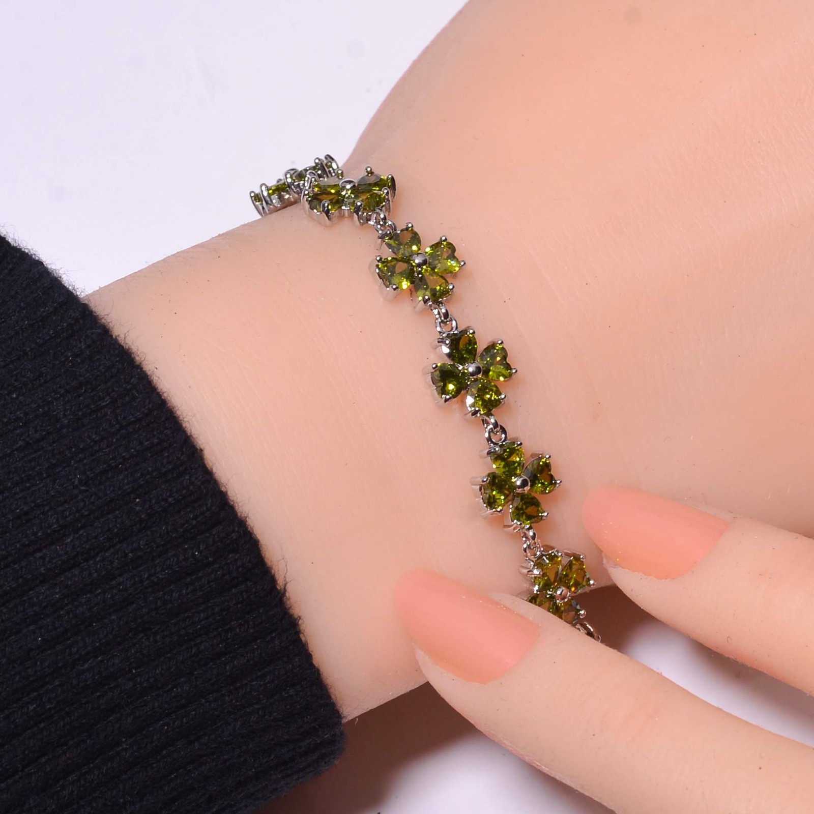 Green Tourmaline 925 Sterling Silver Tennis Bracelet 8.99″ B0, Christmas Gift