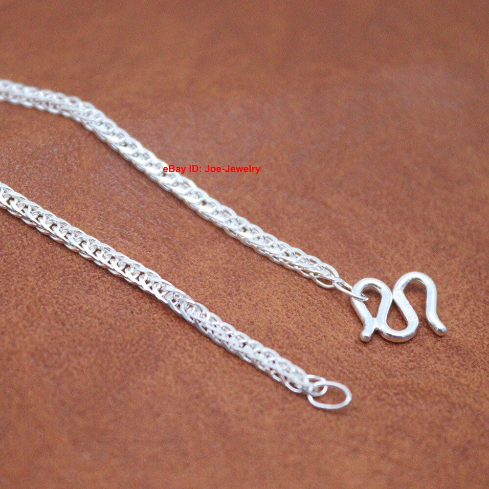 Real 999 Fine Silver Necklace 2.0mm Wheat Link Chain Necklace 15.7″ L 4-6g
