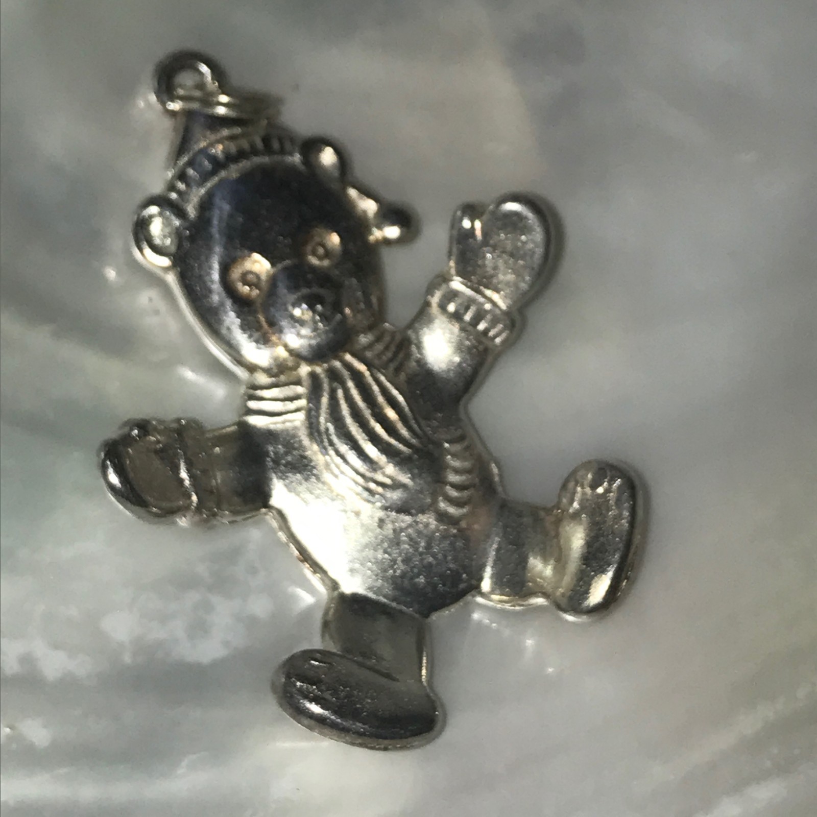 Estate Large Gorham 1986 Signed Silvertone Teddy Bear with Mittens Pendant – mar