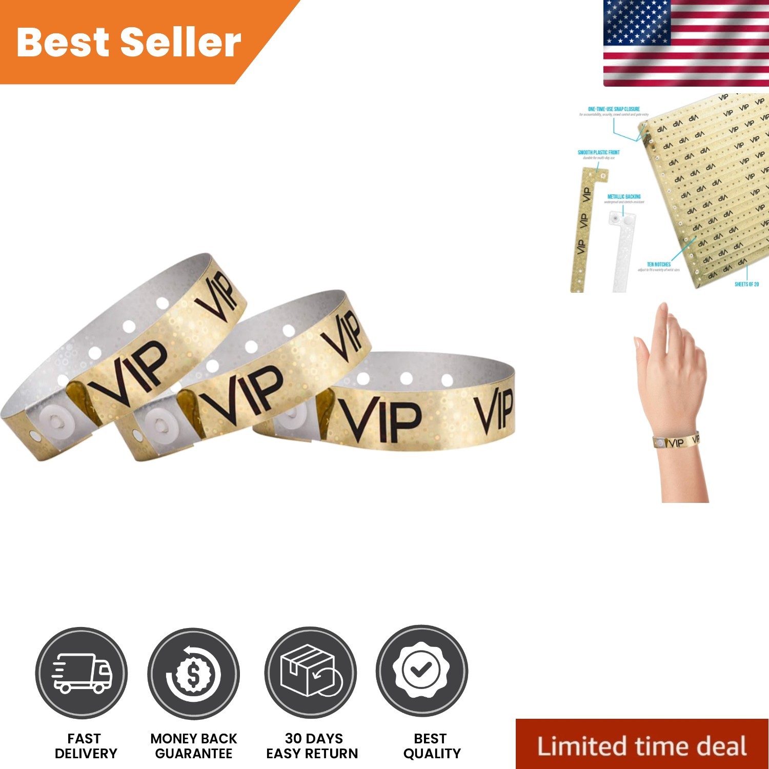 Gold Holographic Wristbands for Events – 100 Durable, Lightweight & Adjustable