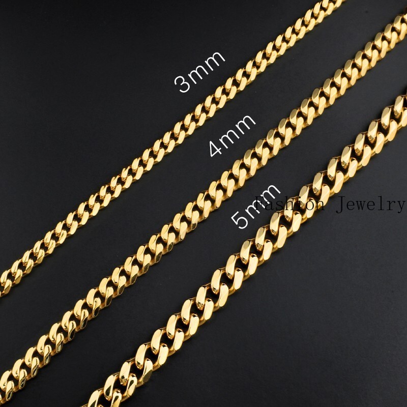10K Solid Yellow Gold 3-5mm Curb Link Chain Necklace