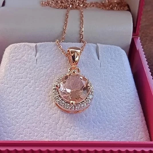 3 Ct Round Cut Simulated Peach Morganite Diamond Pendant 14K Rose Gold Plated