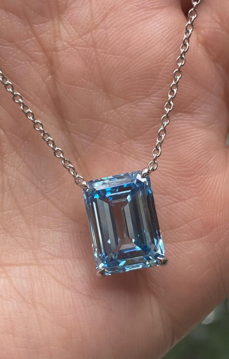 Solitaire Emerald Cut CZ Diamond Necklace Pendant in 925 Silver Custom Jewelry