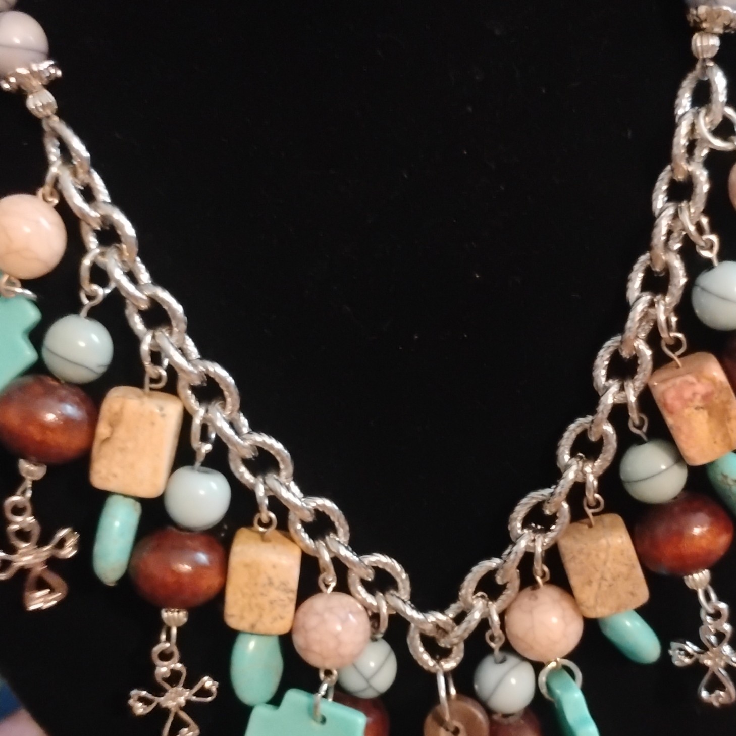 DaVinci Turquoise Cross Necklace & Dangle Earrings Jewelry Set Nickel-Free