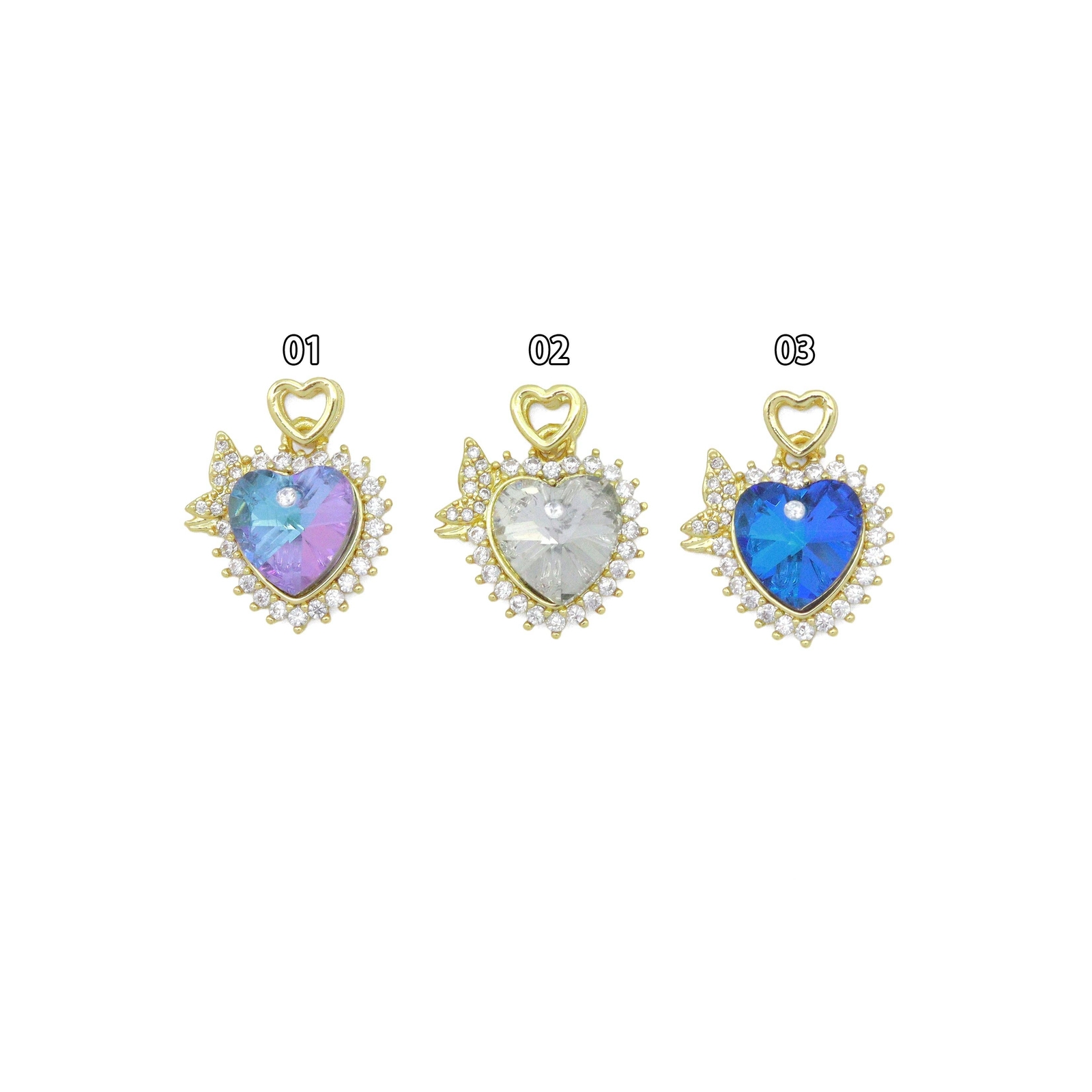 Purple Clear Blue Butterfly Heart CZ Gold Charm Pendant, Sku#LK1089