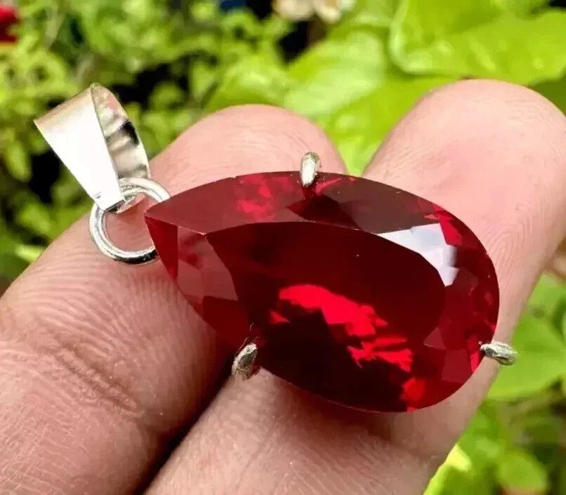 28.40 Ct Flawless Red Color Ruby Pear Shape 925 Solid Silver Pendant Gemstone