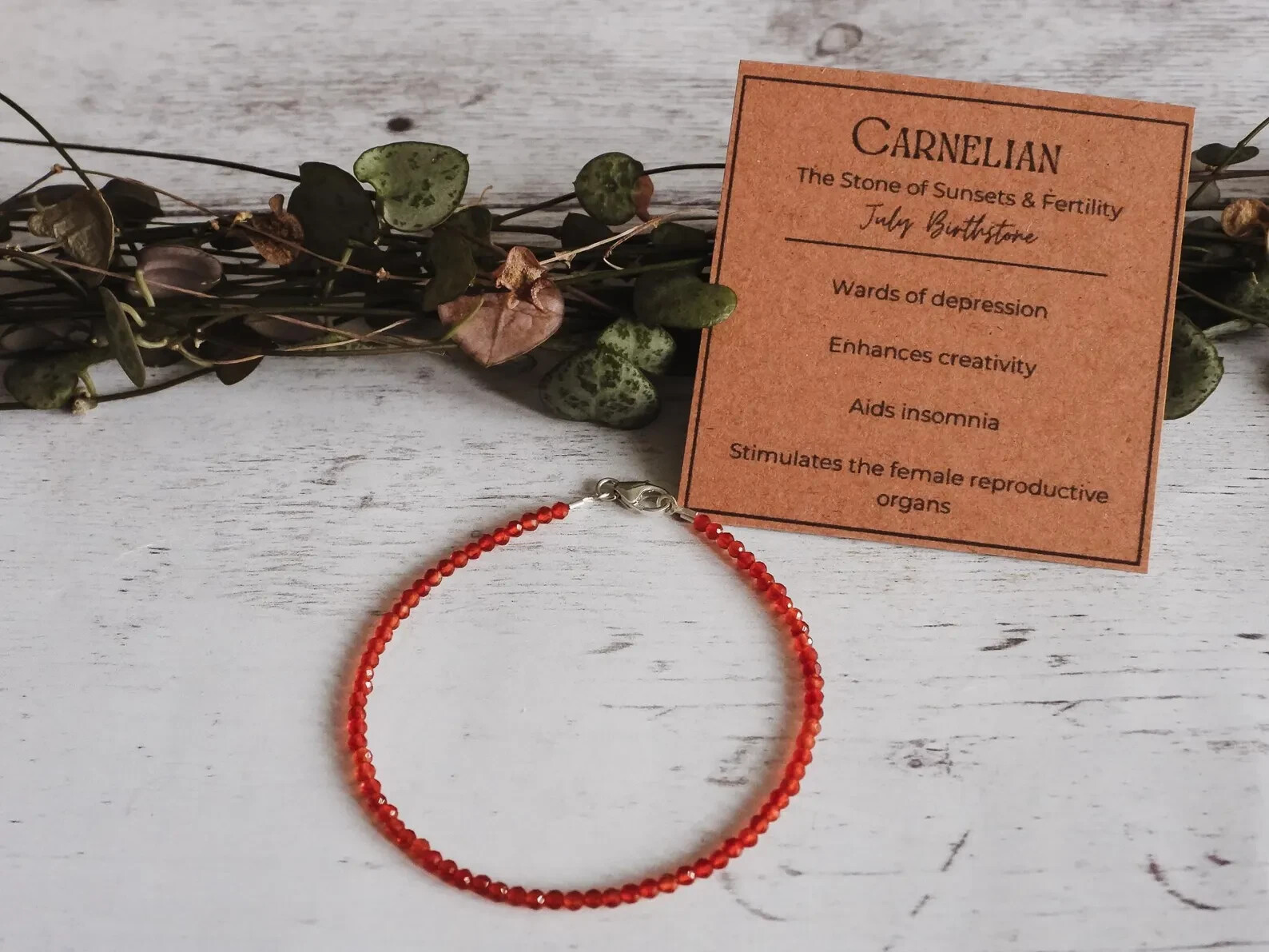Dainty Red Carnelian Gemstone Anklet Sterling Silver, Adjustable Bracelet