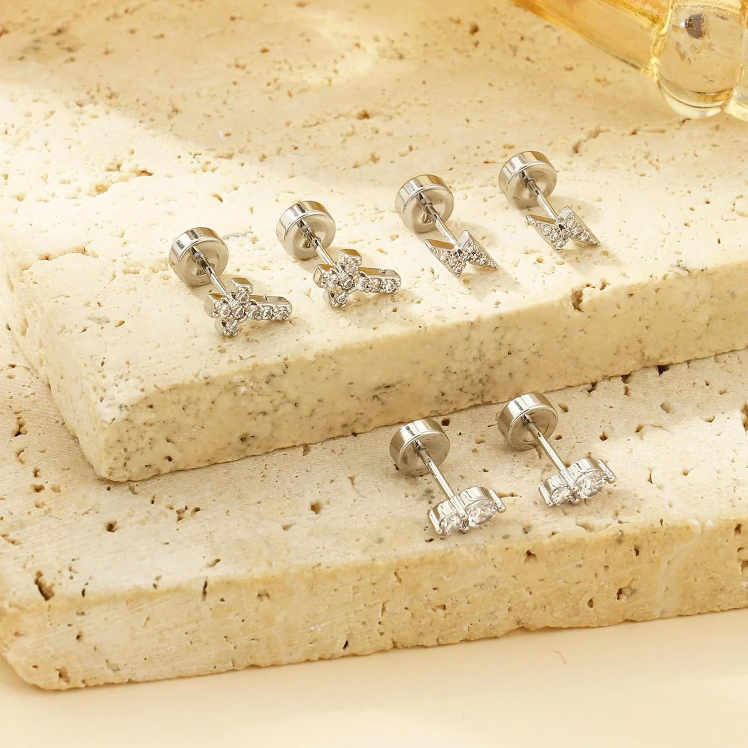 Dochais Flat Back Sterling Silver Earrings 14K Gold Plated Hypoallergenic Stud E