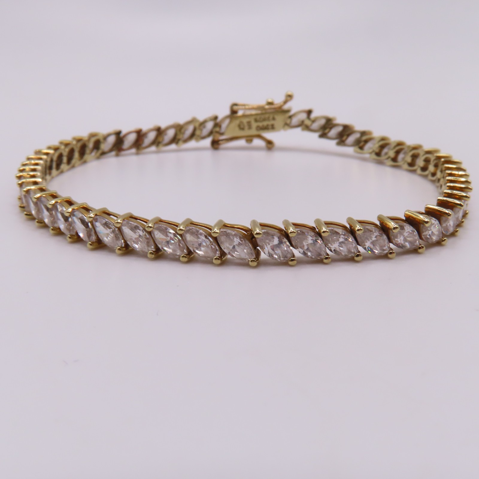 14K Yellow Gold Marquise Cut CZ Prong Set Tennis Bracelet 6.5″ 8.6g