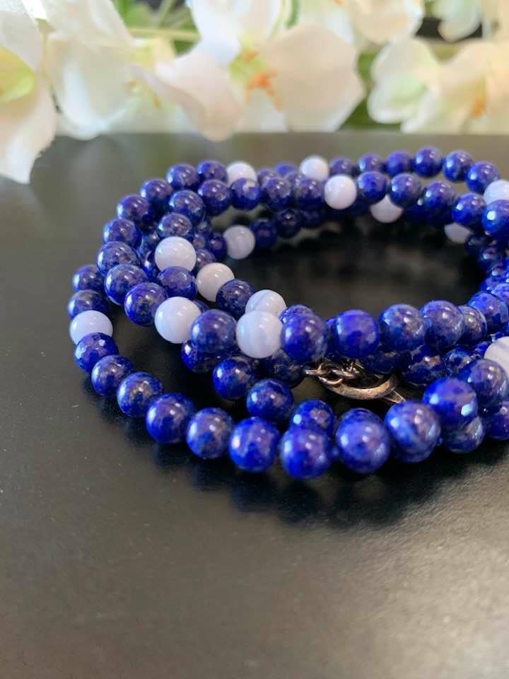Beautiful Royal Blue Beads Long Necklace, Bracelet, 158 Beads, 38 inches