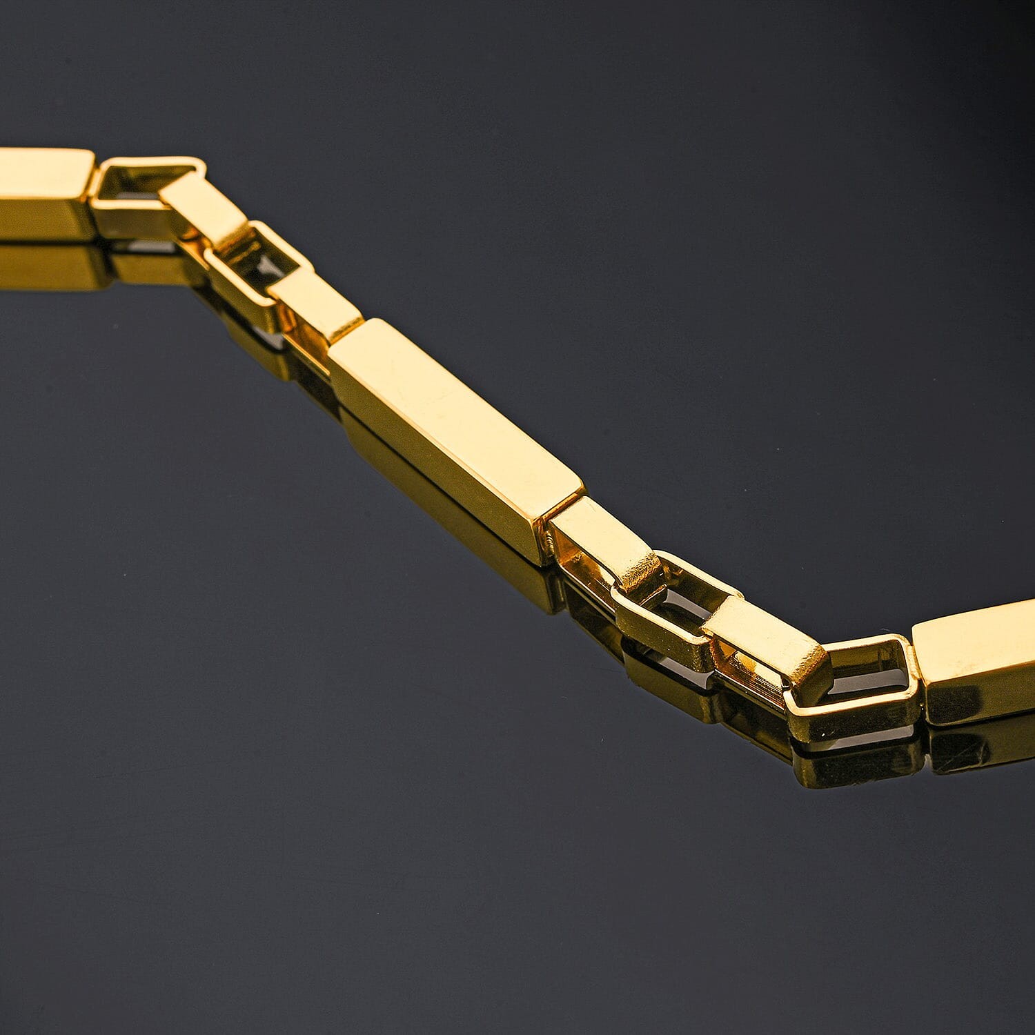 Rectangular Link Cha Bracelet ION Plated Yellow Gold Stainless Steel 7.5-9.0In