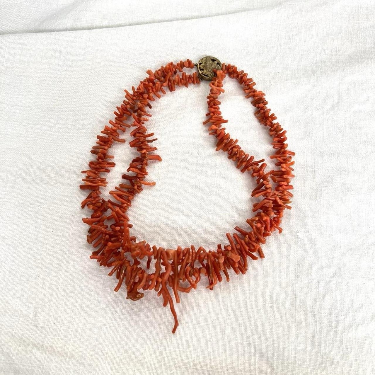 Mid Century Vintage Double Strand Red Branch Coral Necklace