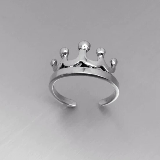 14k White Gold Plated 925 Silver Solid Metal Crown Shape Toe Ring For Women’s