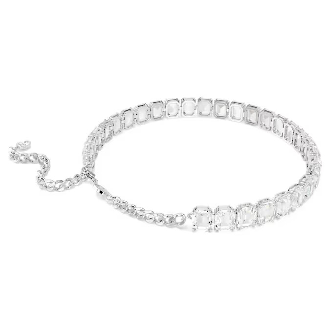 Luxury Millenia Necklace Octagon Clear Crystals Rhodium Plated Choker