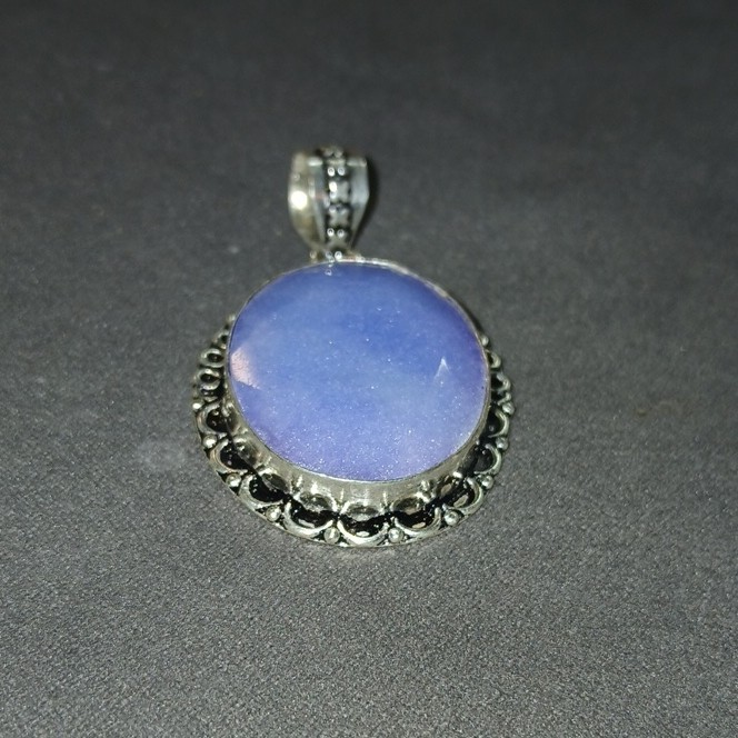 925 SS Simulated Blue Sapphire Pendant Charm Bezel Setting Handmade In India