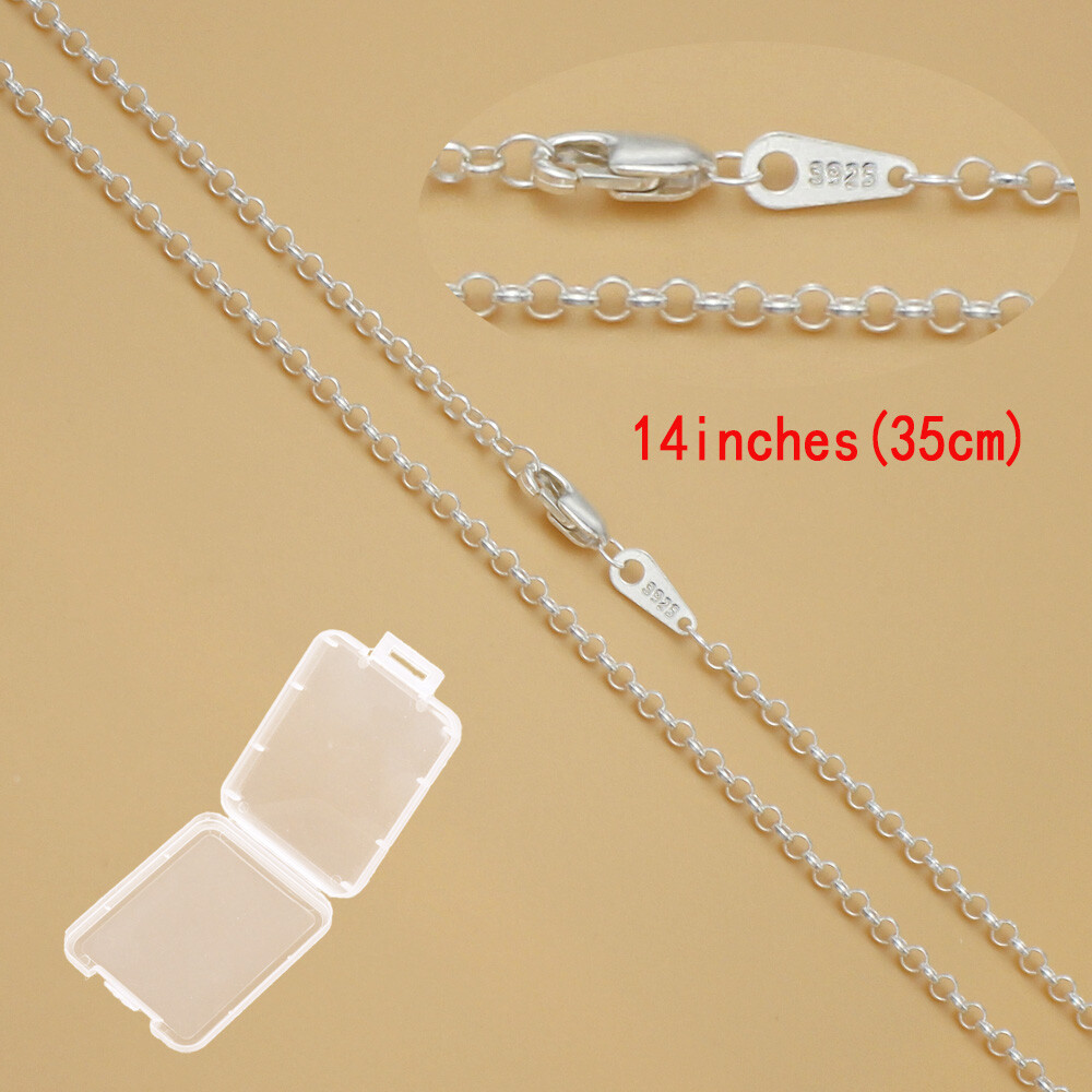 Real 925 Sterling Silver Necklace 2.0mm Rolo Chain Lobster Clasp 14″inch Stamped