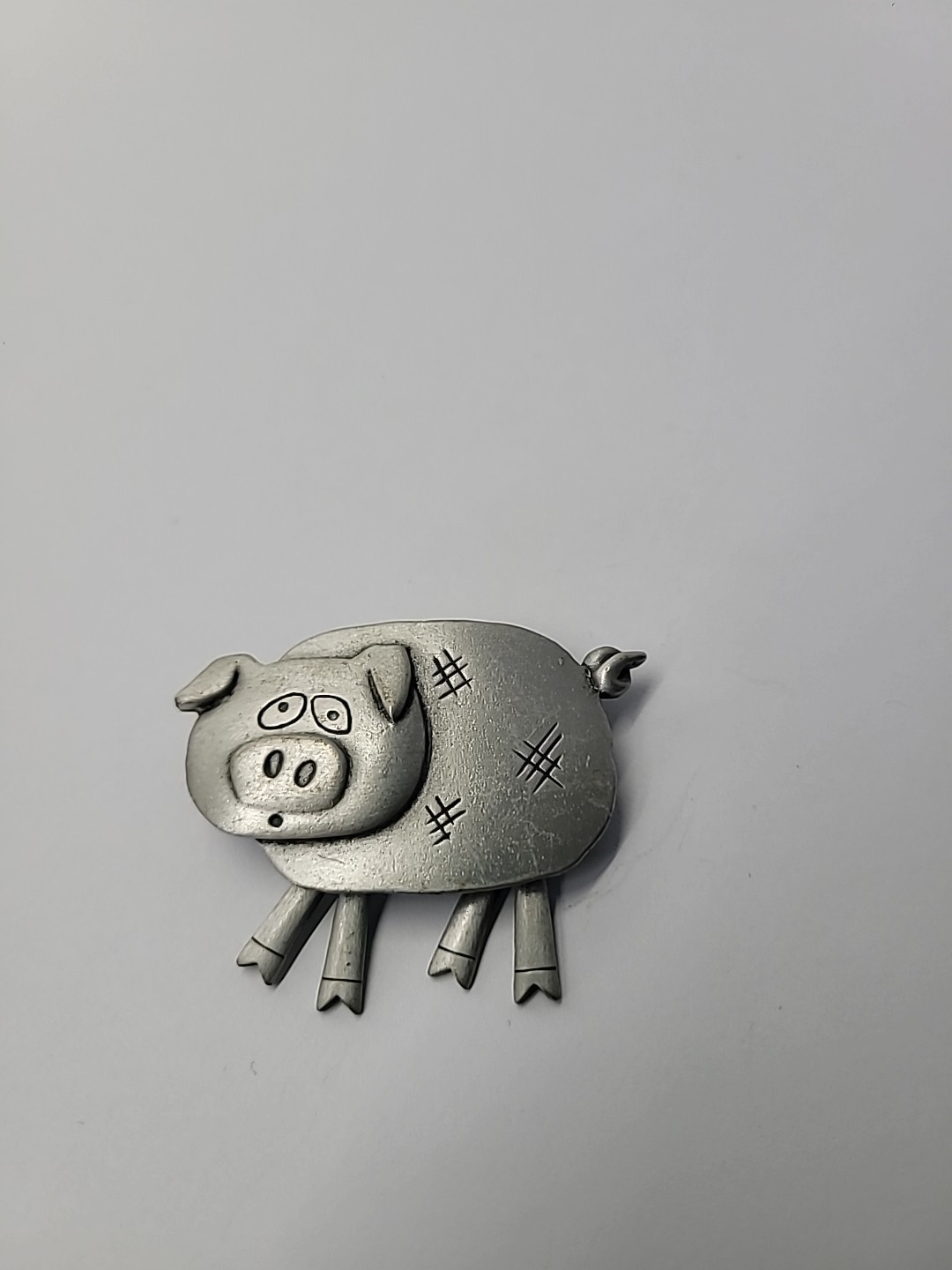 Vintage JJ Jonette Pig Brooch Silver Tone Dangle Articulated Legs Farm Animal