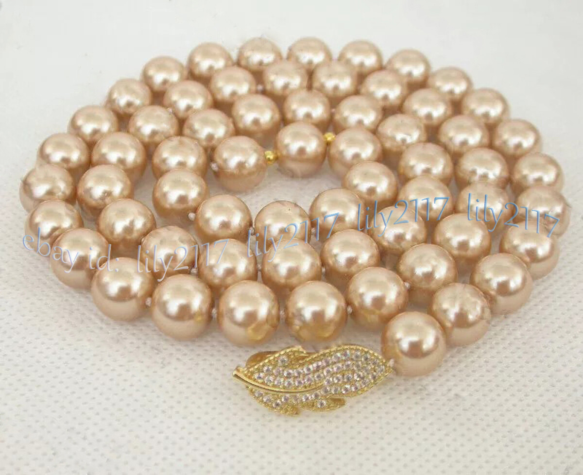 Elegant Champagne South Sea Shell Pearl Round Beads Necklace 14-50” 8-14mm