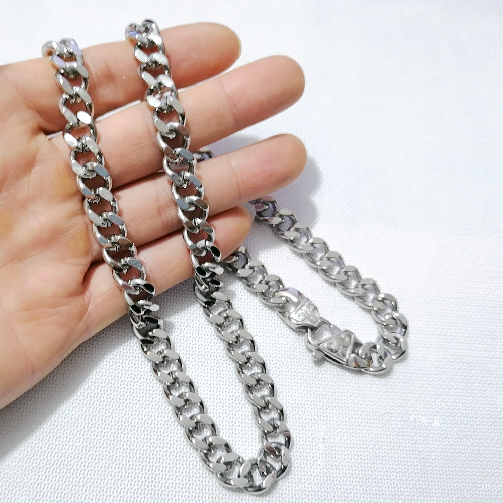 Men’s stainless steel Silver cuban Link bracelet or necklace W:10mm 8inch-36inch