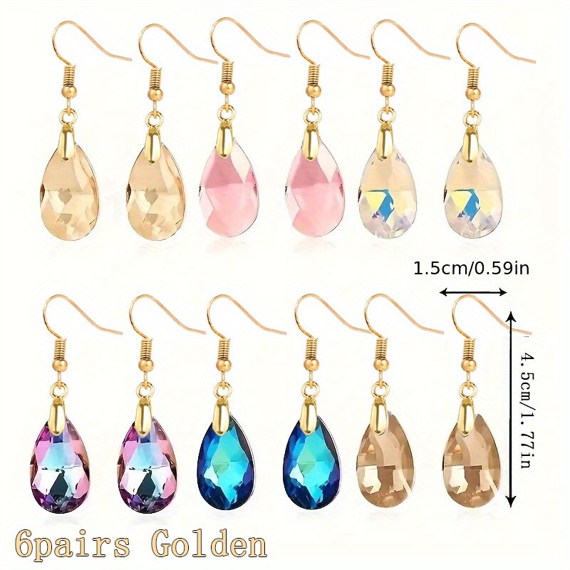 6/12/18 Pair Drop Dangle Drop Earrings with Crystals Multicolour Jewellery