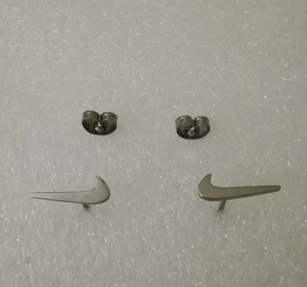 Nike Swoosh Earrings Stud Earrings Sliver Check Tick 1 Pair For Pierced Ears