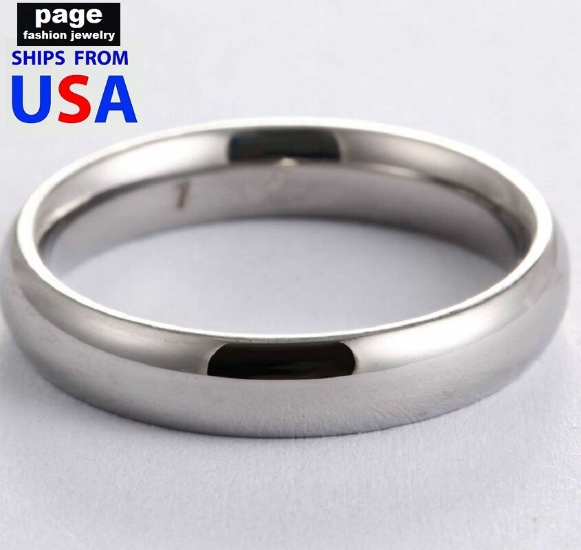 Traditional Silver Wedding Ring 4mm Comfort Fit Stainless Steel Size 6.5 – 11.5