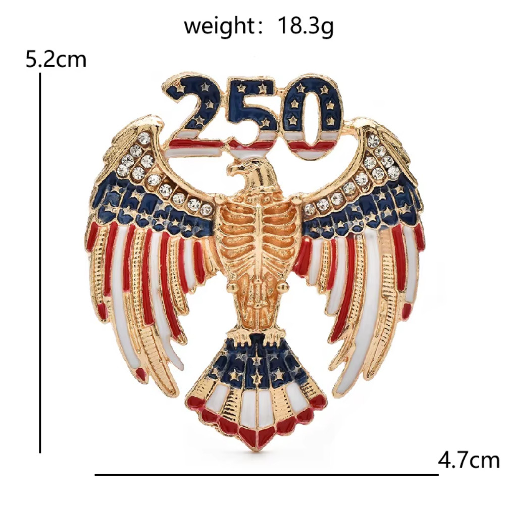 Patriotic 250 USA Eagle Brooch Rhinestone American Flag Pin Independence Day Gif