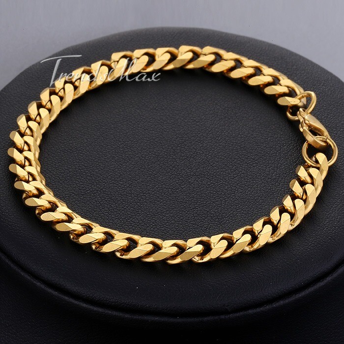 7MM Necklace Bracelet SET Stainless Steel Chain Gold Plated Cuban Link For MEN
