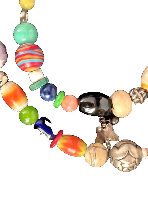 Multicolor Beaded Necklace Mixed Materials Hand-Crafted Unique Native American