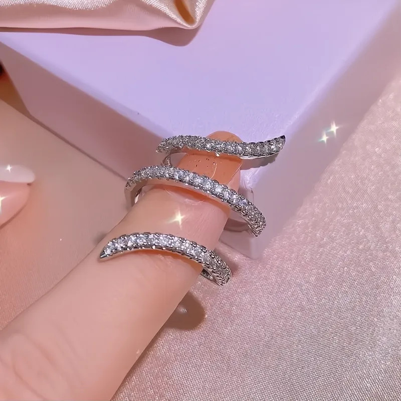 One Size Adjustable Wrapped Finger Ring for Women Silver Color Full Paved