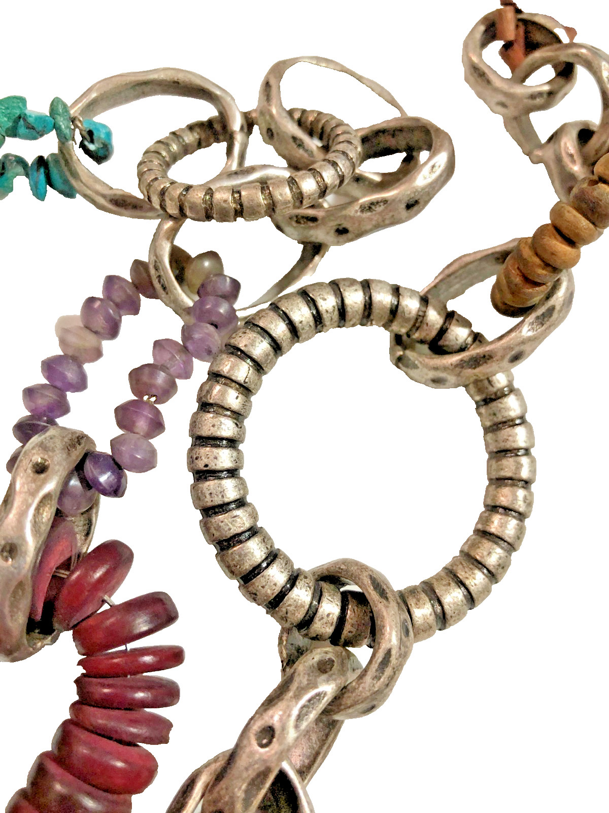 Lucky Brand Necklace Statement Chain Wood Multi Gemstone Belt – 36 in Length