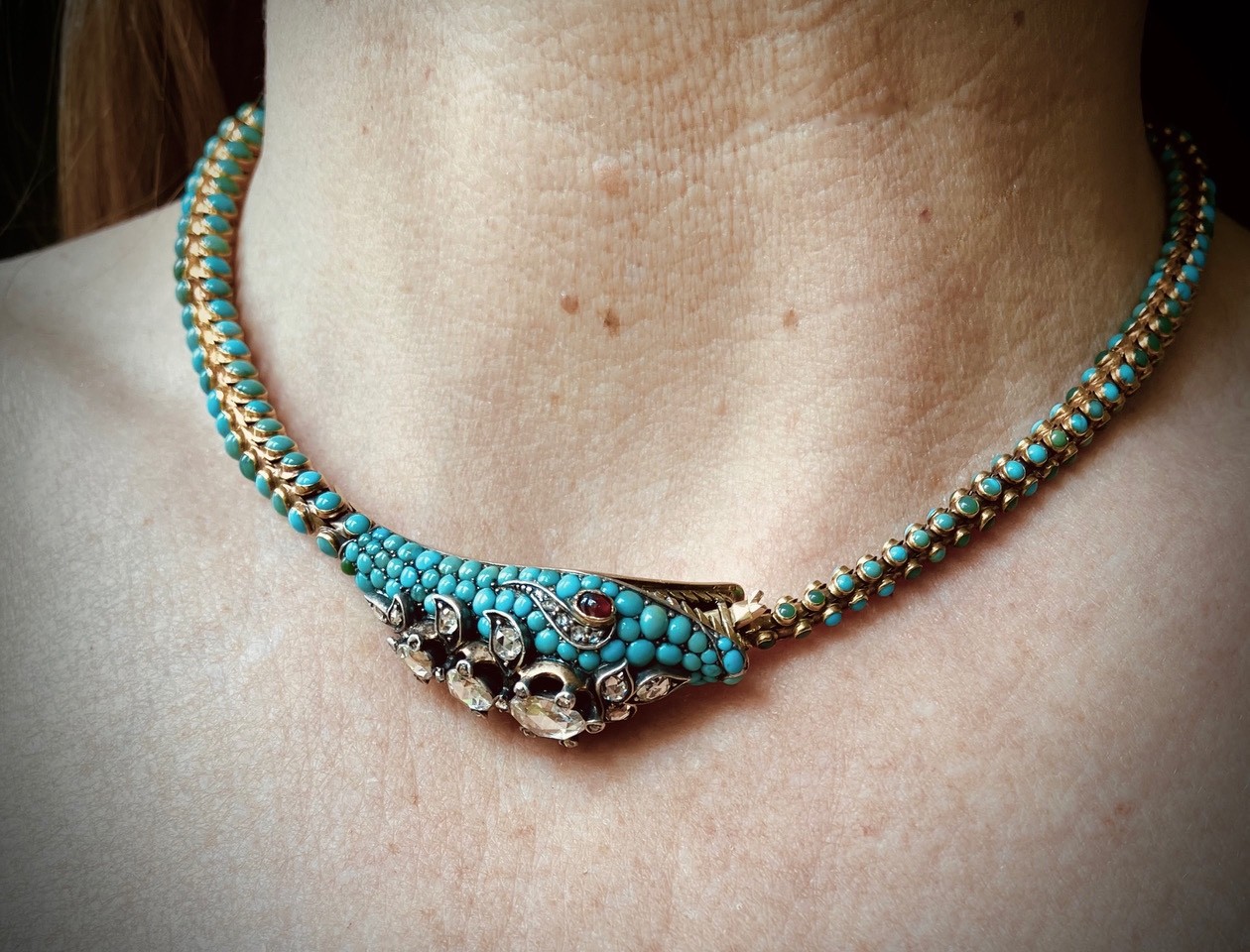 Antique Vintage Rare Snake Necklace Gold Diamonds Art Nouveau Art Deco C1890