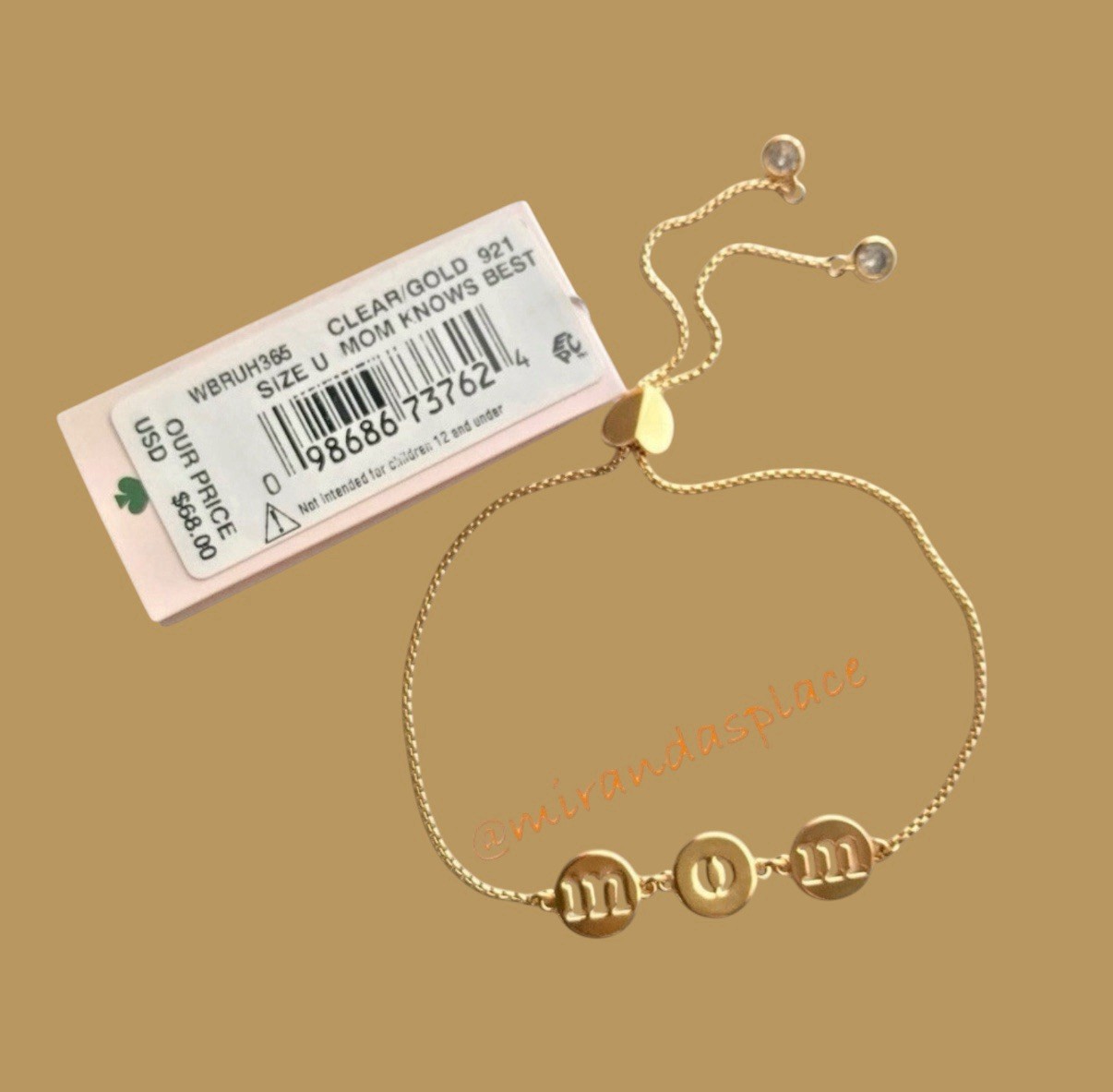 NEW Kate Spade 12K gold-plated metal MOM Slider Bracelet Mother’s Day
