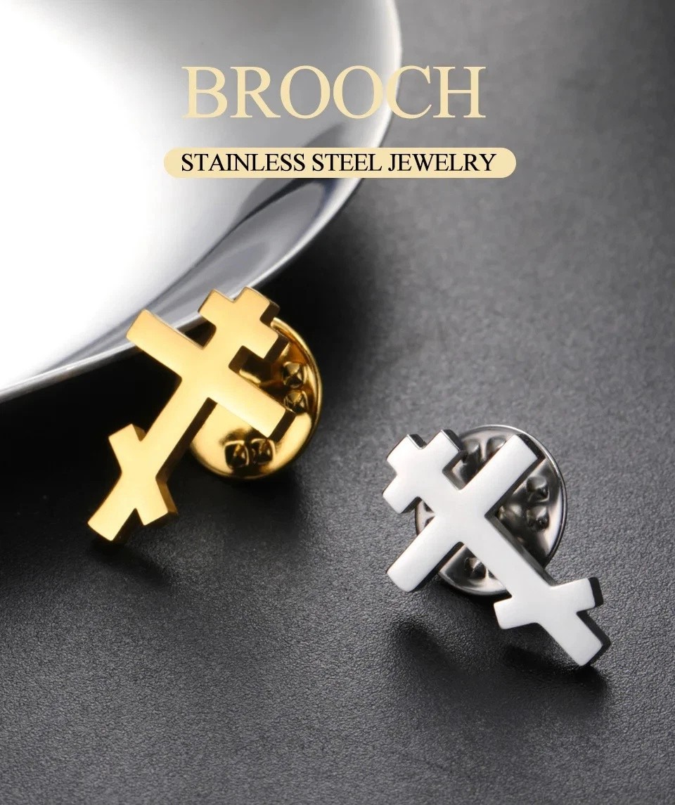 Lapel Pin Brooch -Russian Orthodox Christian Cross -Stainless Steel Gold Finish