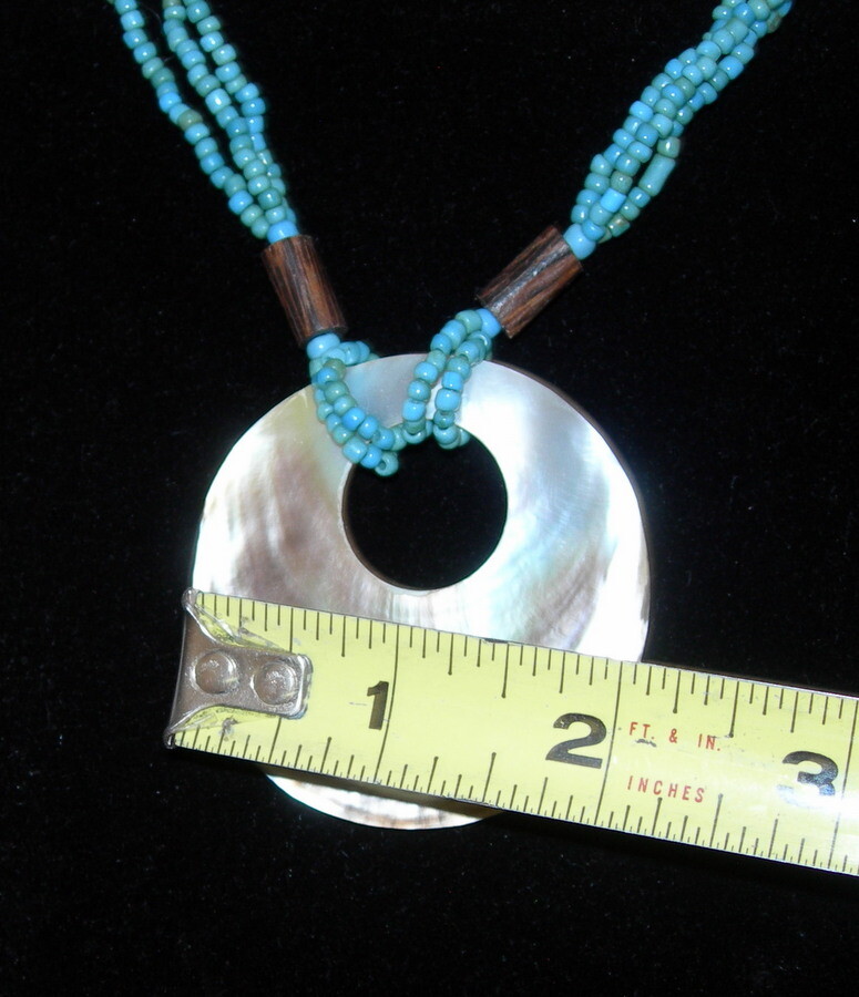 Santa Fe Style Turquoise Color Bead Three Strand Necklace with Shell Centerpiece