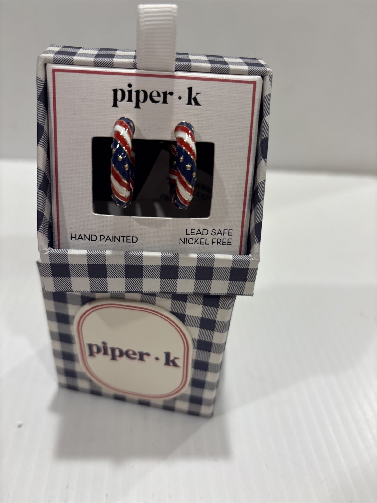 Piper K Red White Blue Hand painted Hoop Earrings 4th Of July Memorial Day