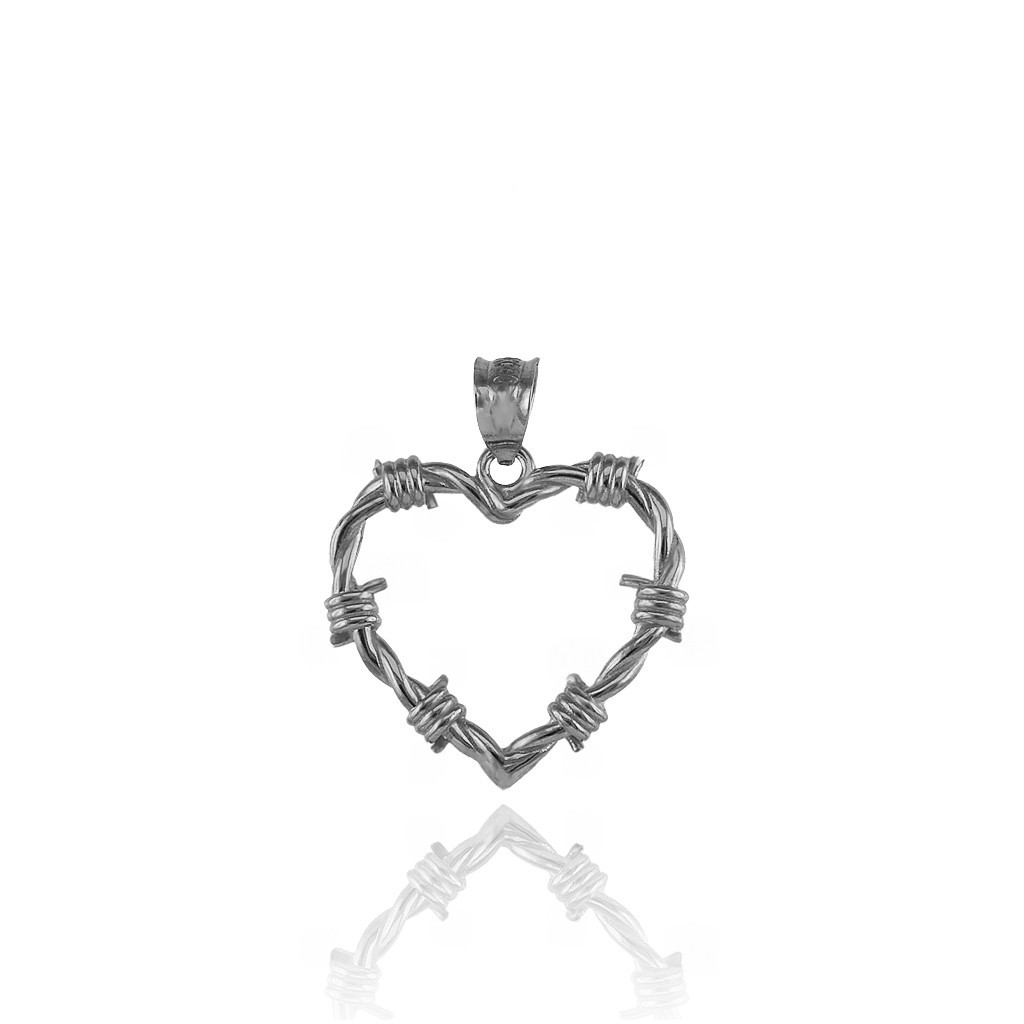 Sterling Silver Barbed Wire Heart Pendant Necklace (S/M/L)