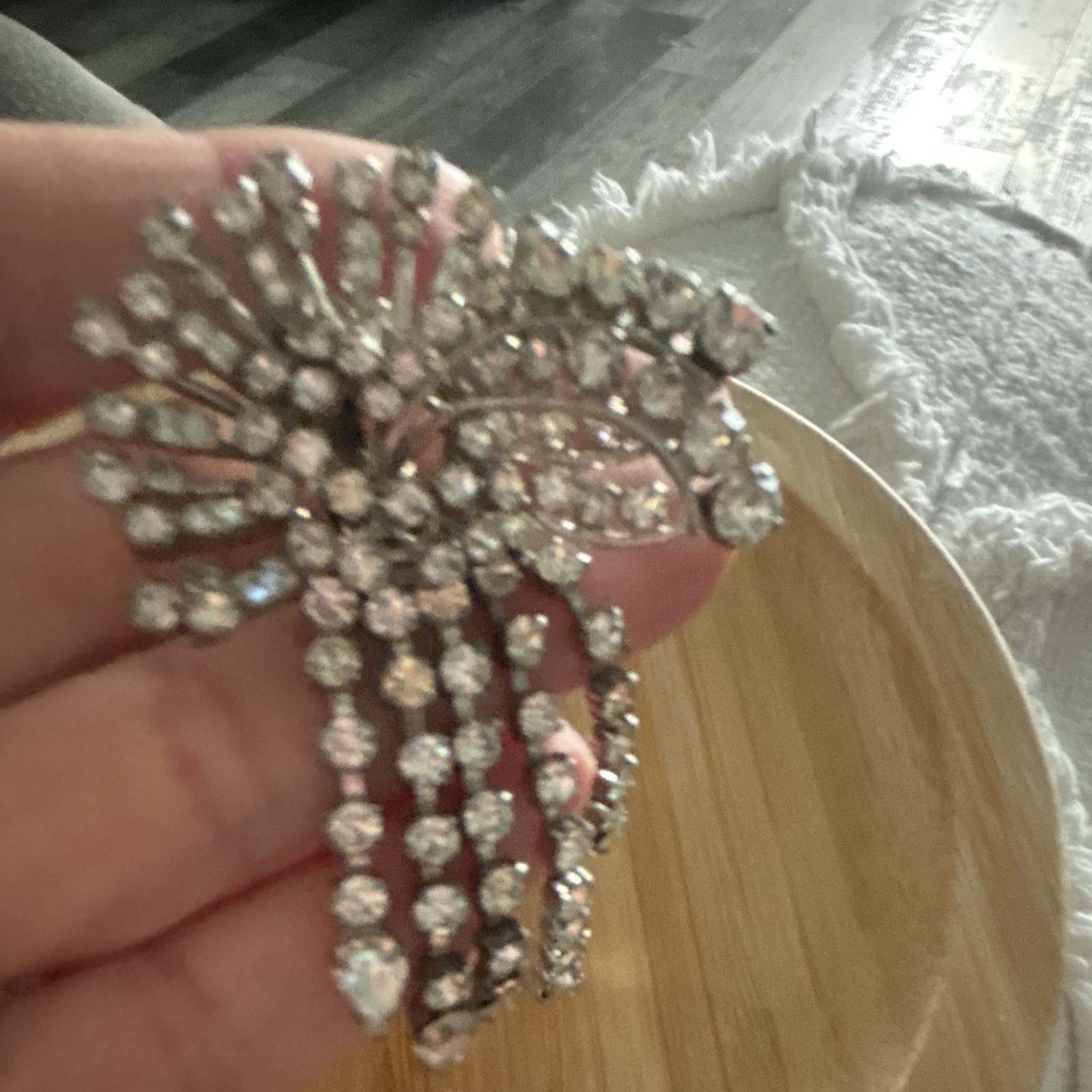 Estate Vintage Silver Tone Clear Rhinestone Earrings & Crystal Brooch Pin Lot