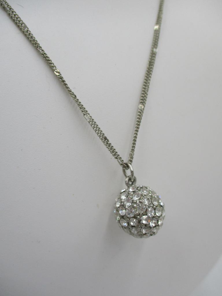 White House Black Market Silver Tone Rhinestone Ball Globe Pendant Necklace