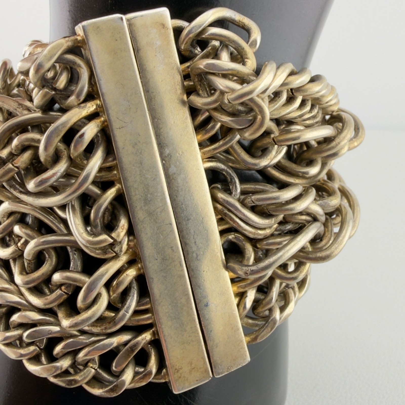Gold Tone Multi Strand Chain Magnetic Bracelet Wide Chainmail Statement Cuff