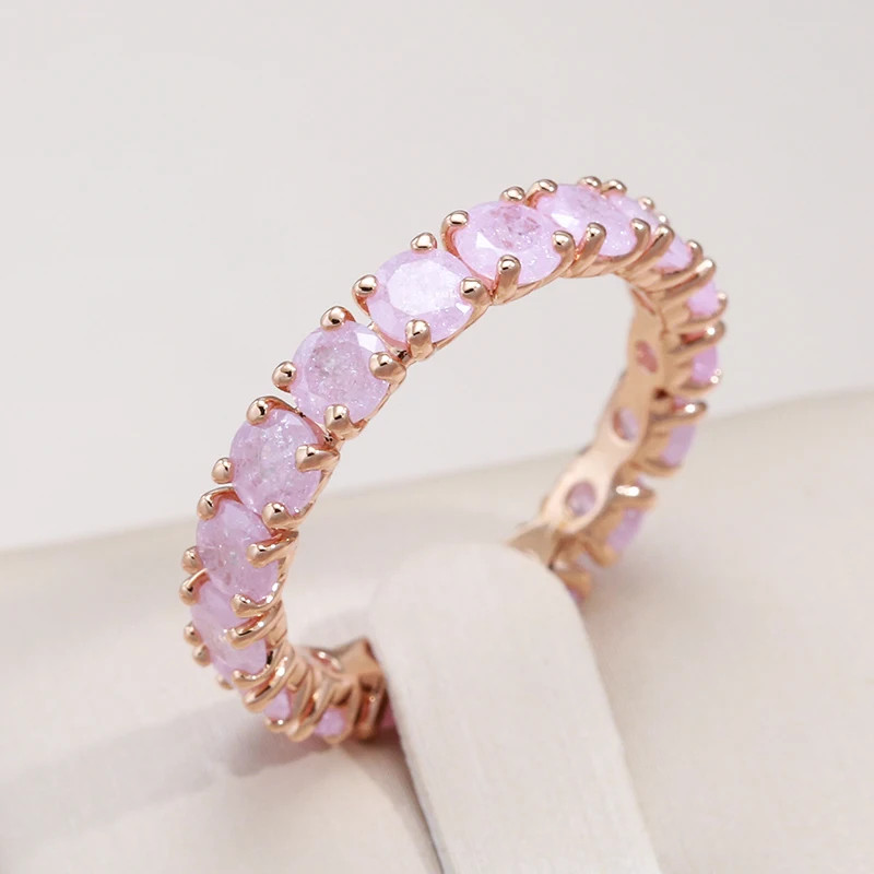Geometric Ring Round Zircon Tension Setting Wedding Band Women Jewelry