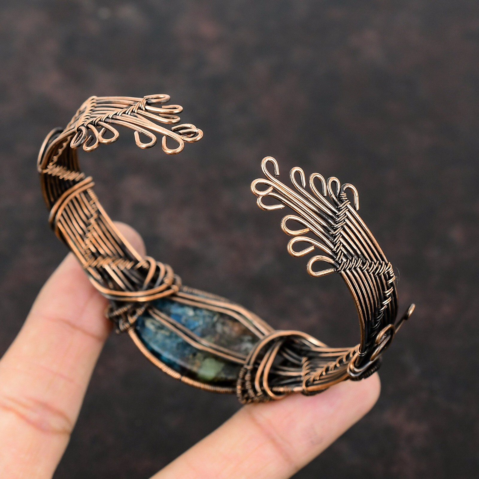 Watermelon Tourmaline Copper Gift For Bestie Wire Wrapped Adjustable Cuff