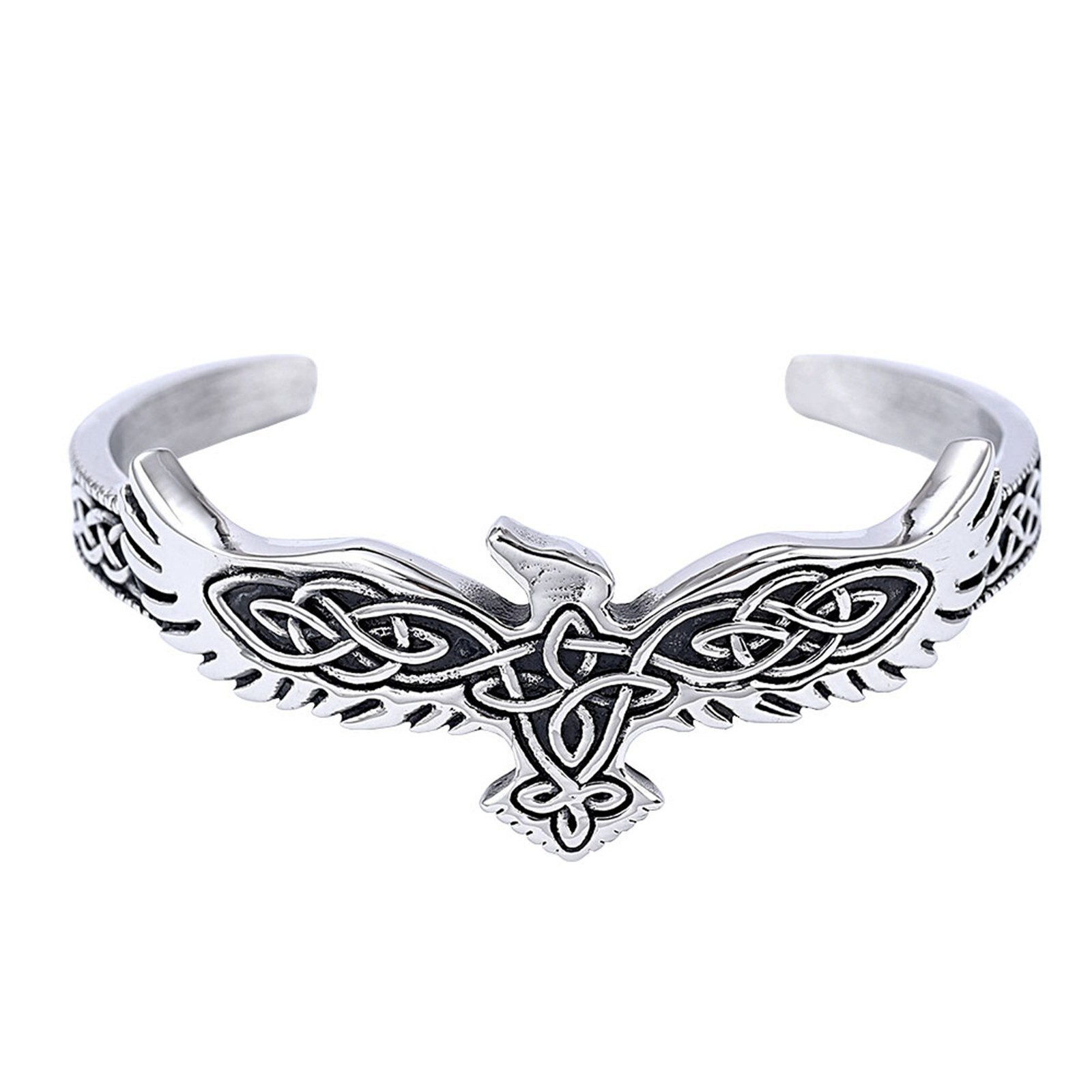 Celtic Hawk Bracelet Silver Stainless Steel Norse Raven Falcon Phoenix Cuff