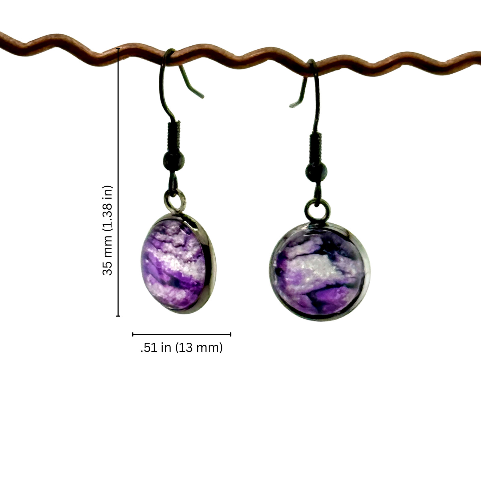 Dangle Earrings Handmade “Frosty Lake” Gunmetal Electro Sterling French Earwires