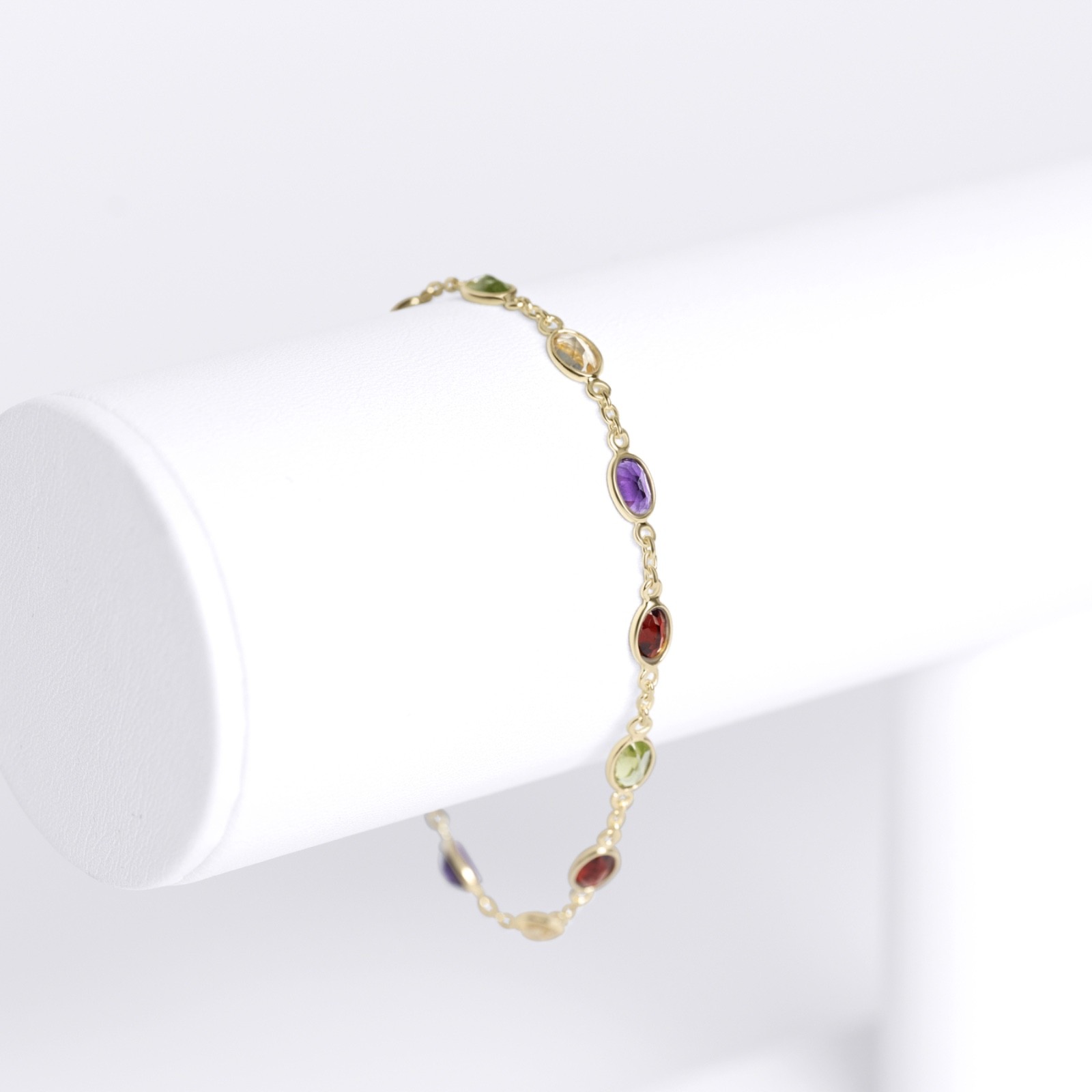 9K Gold Plated Birthstone Bracelet, Multi-Colour Cubic Zirconia Station Bracelet