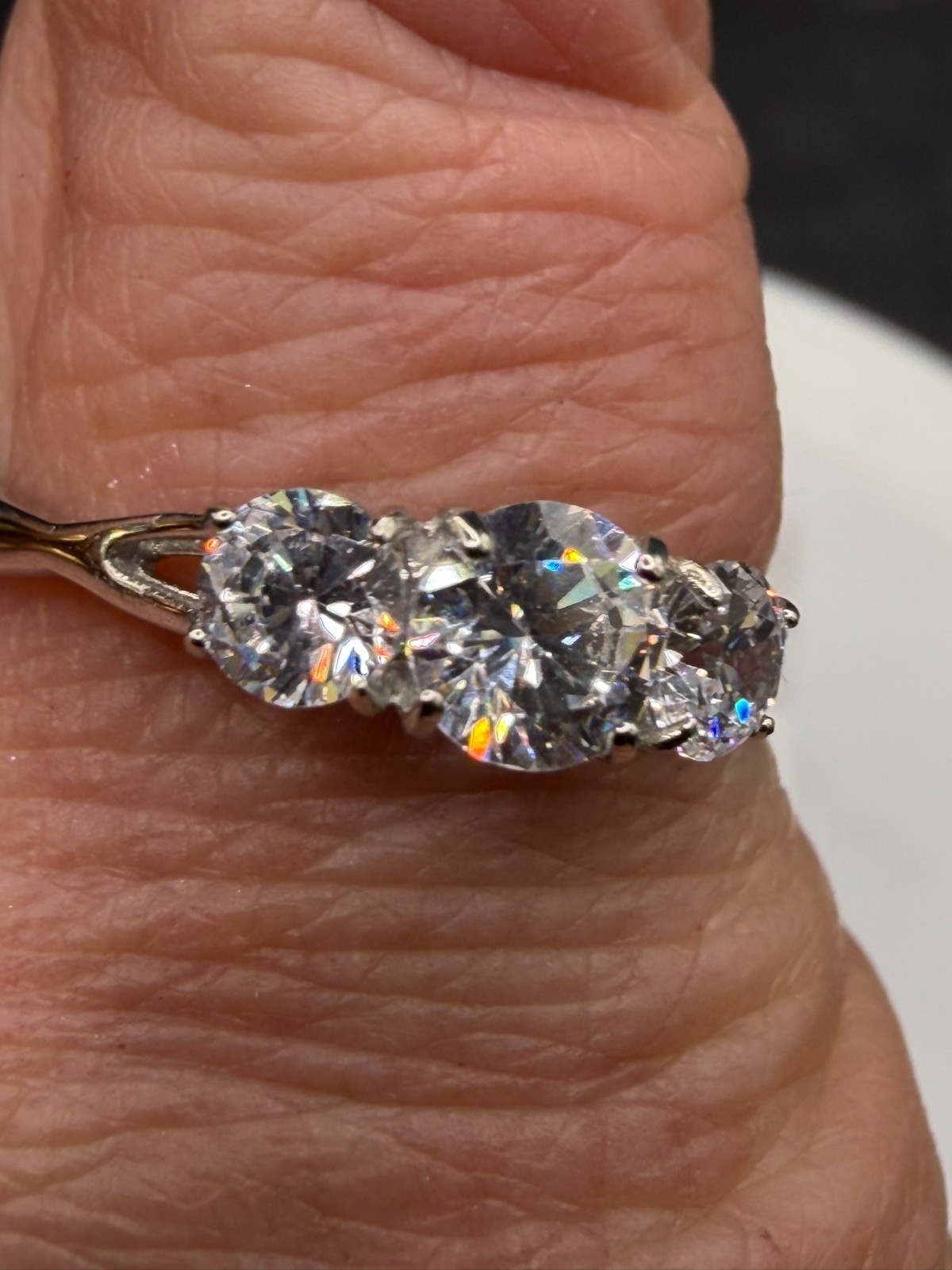 Ladies Three Stone Ring Past Present Future CZ Anniversary Silver Stainles Steel