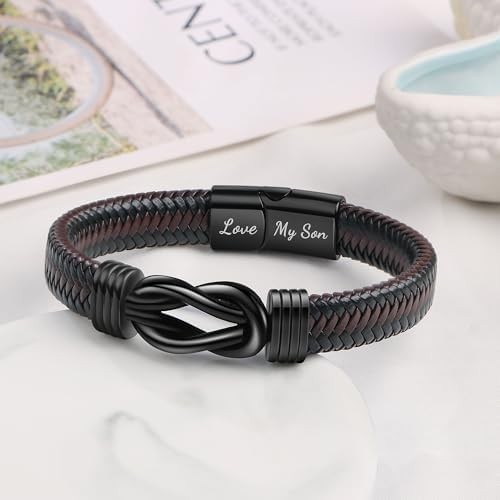 To My Son Bracelet from Dad Gifts for Son Men Leather Bracelets for Teen Gift..
