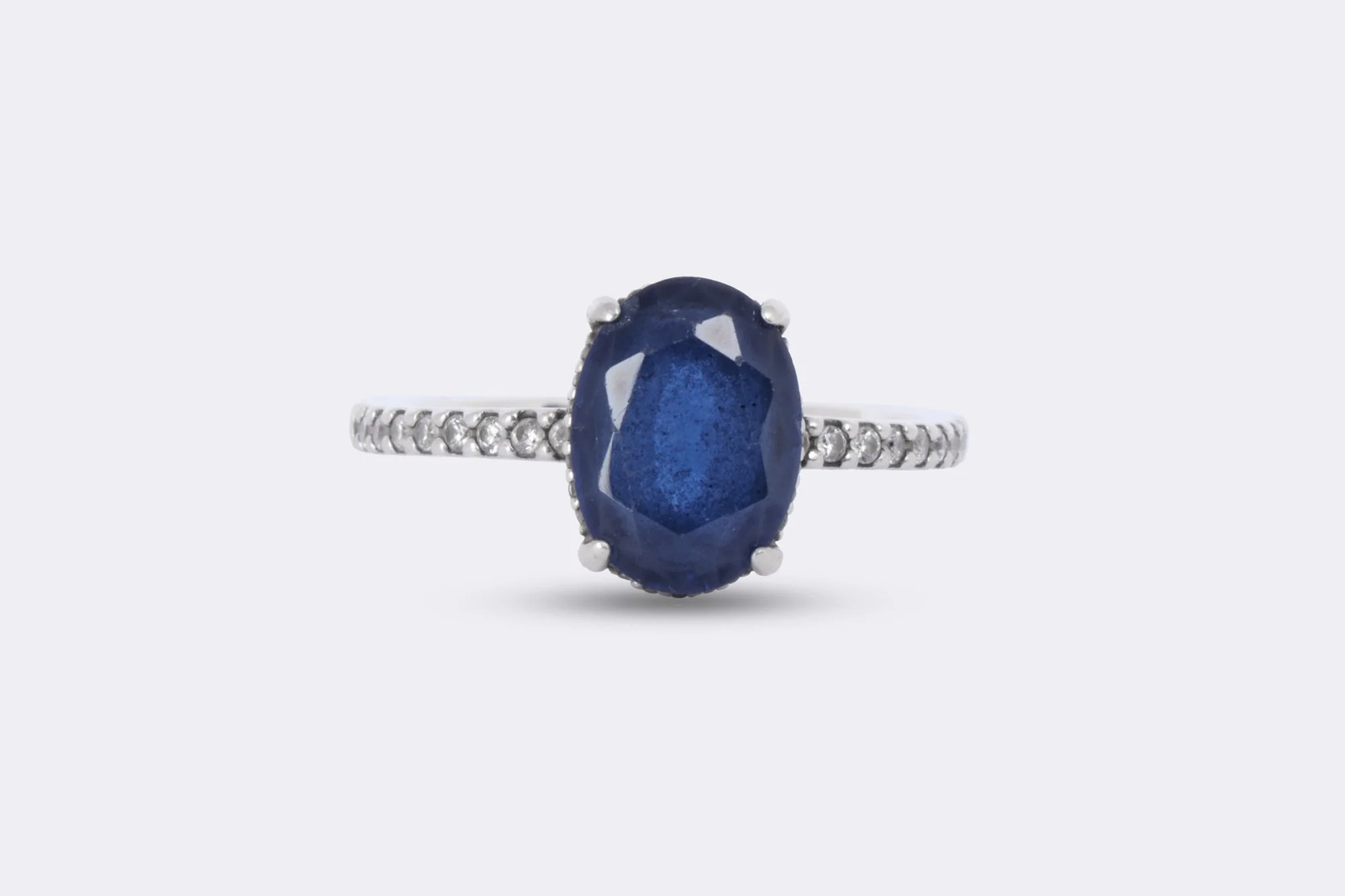 Pandora 925 Silver 4.09ctw Blue Stone Halo and Half Pave Band Ring Size 8(2.80g)