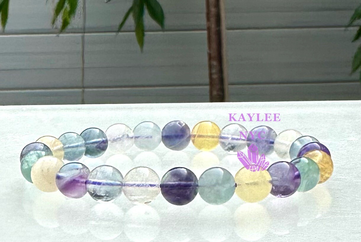 Wholesale Lot 6 Pcs Natural Rainbow Fluorite 8mm 7.5” Crystal Stretch Bracelet