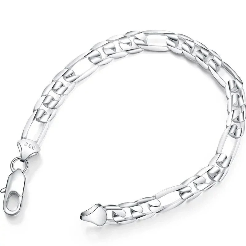 8 Inch Gold Bracelet 8MM Gold/Silver Color Full Side Figaro Chain Bracelet.